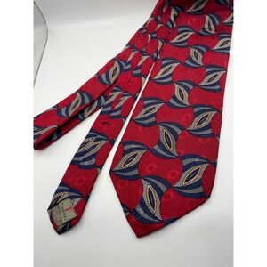 Robert Talbott Studio Mens Red Navy Blue Geometric Silk Tie Made in USA 3.75"